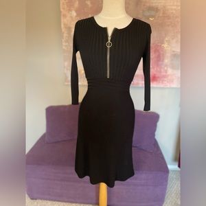 INC Black Midi Ribbed Sweater Dress Long sleeve and gold zip Size‎ S